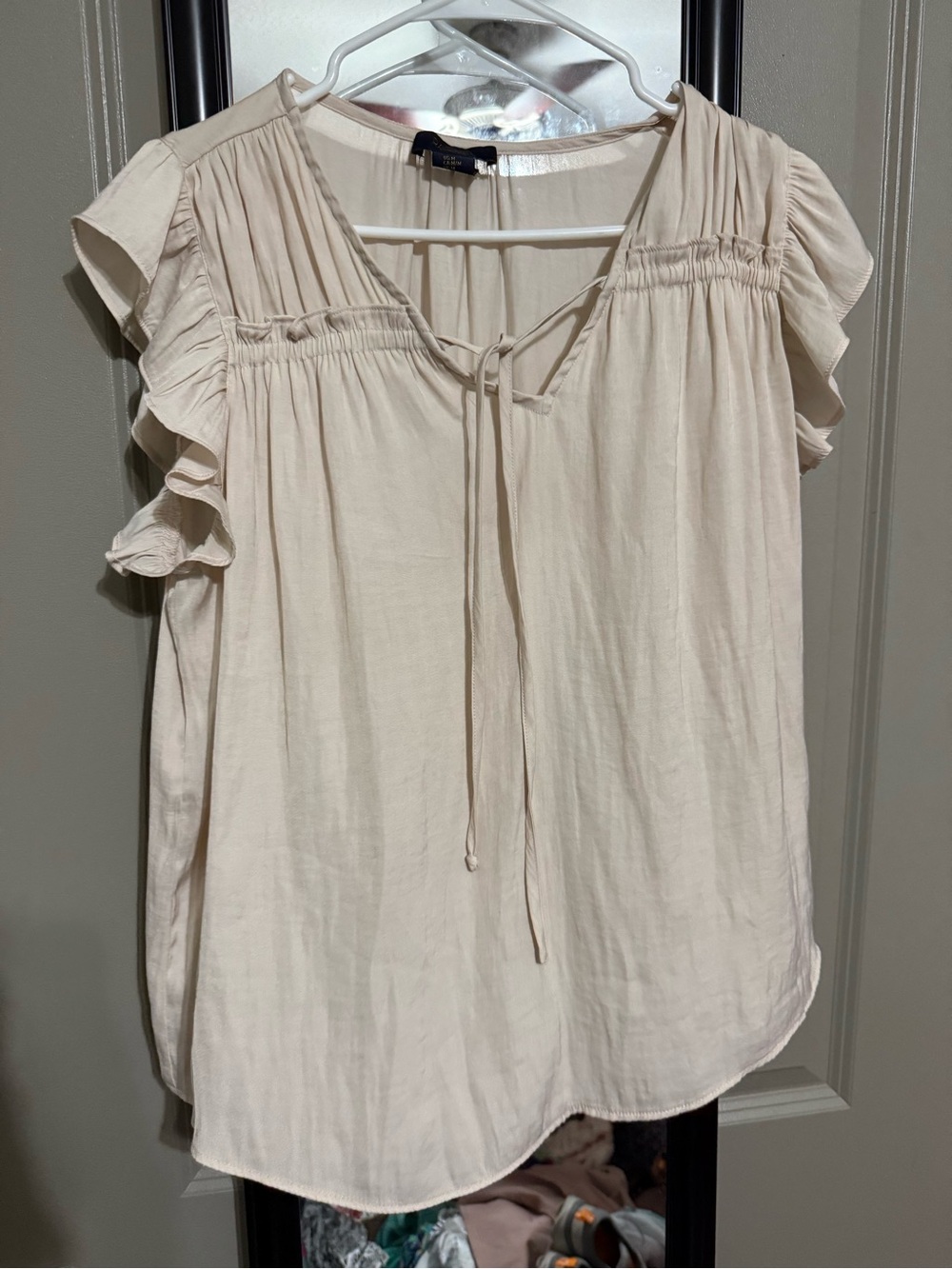 RACHEL Rachel Roy Cream Tie-Front Ruffle Sleeve Blouse